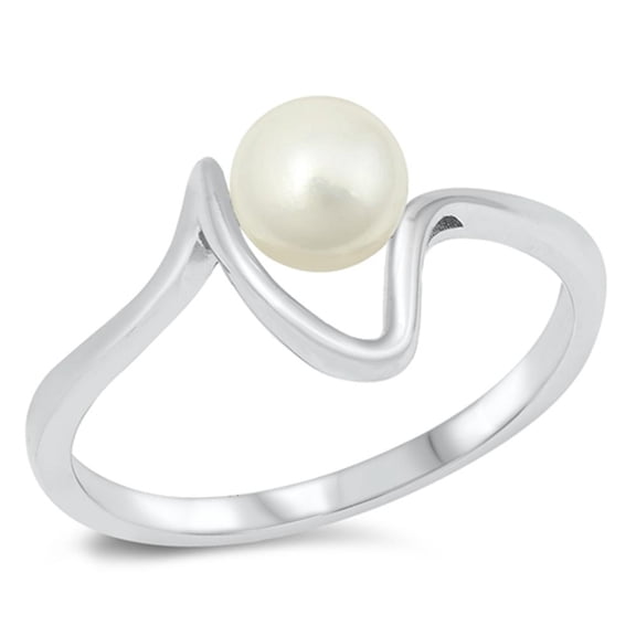 Freshwater Simulated Pearl Wave Ring .925 Sterling Silver Band Jewelry Female Male Unisex Size 5