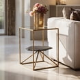 thumbnail image 3 of Ranol Side Table Brass End Table, Modern Style, Glass, Natural Marble rectangular shape tabletop, Iron, Indoor Living, 3 of 10