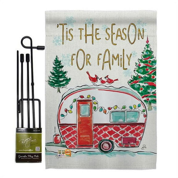 Breeze Decor BD-XM-GS-114202-IP-BO-D-US18-WA 13 x 18.5 in. Season for Family Winter Christmas Impressions Decorative Vertical Double Sided Garden Flag Set with Banner Pole