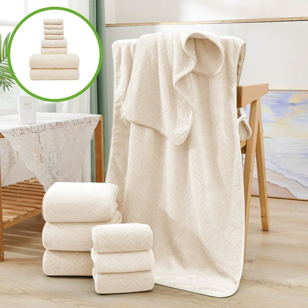 Juego de Toallas Cuadradas de Terciopelo de Ocho: 4 toallitas + 2 toallas + 2 toallas de baño - Patrón de Trigo, Beige