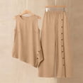 thumbnail image 7 of Zynoxe Womens Two Piece Linen Sets Elegant Button Tank Top Wide Leg Pants Plus Size Outfits Summer Business Casual Outfits with PocketsKhaki2XL, 7 of 7