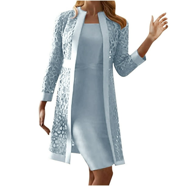 Rciityk Light Blue Dress Sets for Women Long Sleeve Cardigan Sleeveless  Dresses Casual Lace Hollowed Out Crew Neck Solid Color Two Piece Set -  Spring/Summer Savings Clearance - Walmart Business Supplies