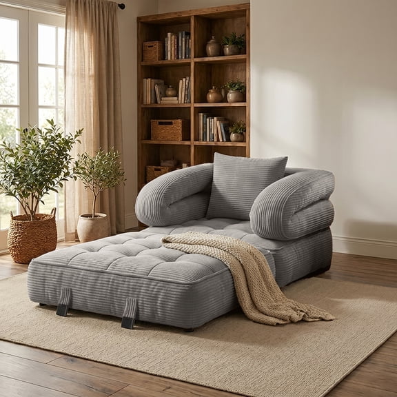3-in-1 Foldable Convertible Sofa Bed, Corduroy Cloud Shaped Deep Seat Sleeper Lounger, No Assembly Required for Living Room & Guest Room