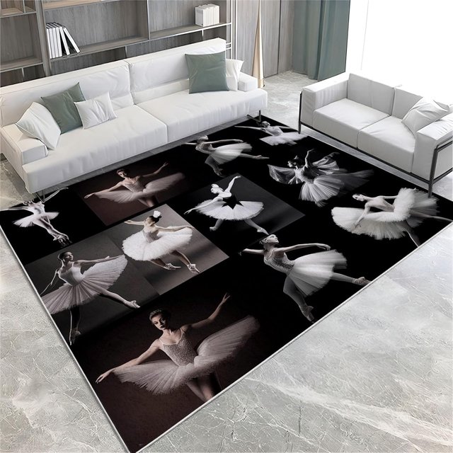 Black Area Rug Ballet Girl 6x9ft Non-Slip Carpet, Printed Pattern Carpet for Living Dining Room Dorm Room Bedroom Home DéCor Washable Rugs