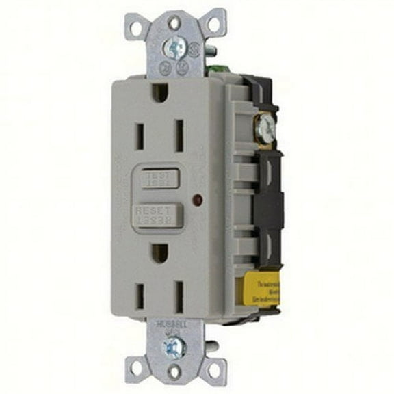 New Gfci Duplex Receptacle With Cover Plate hubbell Gfrst52mgy Gray Rating 15A 125V