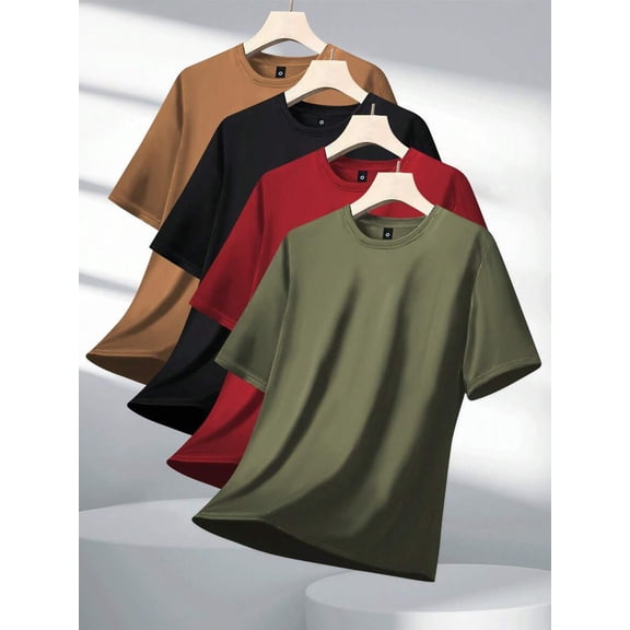 5pcs Mens Regular Fit Short Sleeve T-Shirts, Multicolor Solid Basic Casual Lightweight Tee