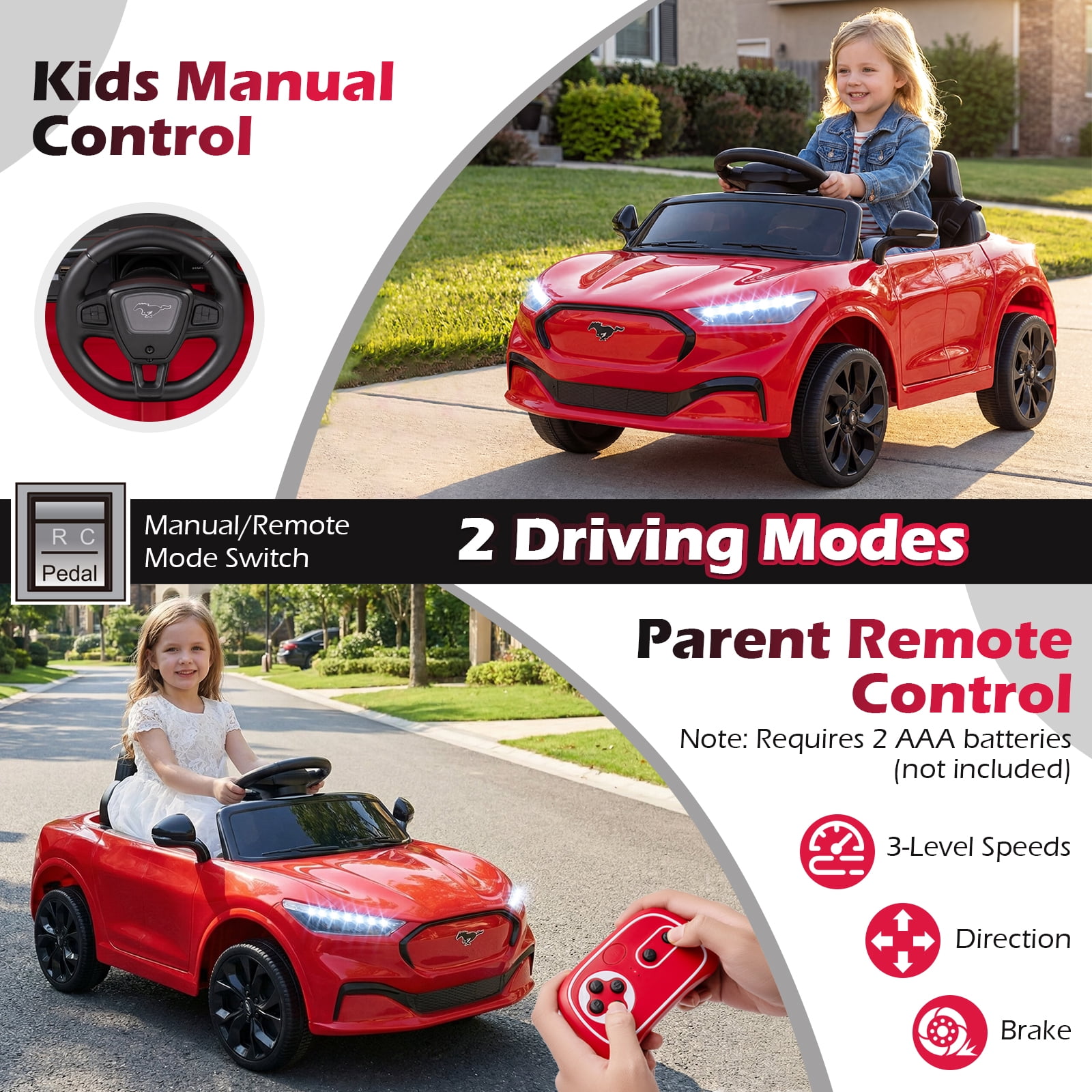 Gymax Licensed Ford Mach E Electric Vehicle w/Parent Control LED Lights Horn Music Red