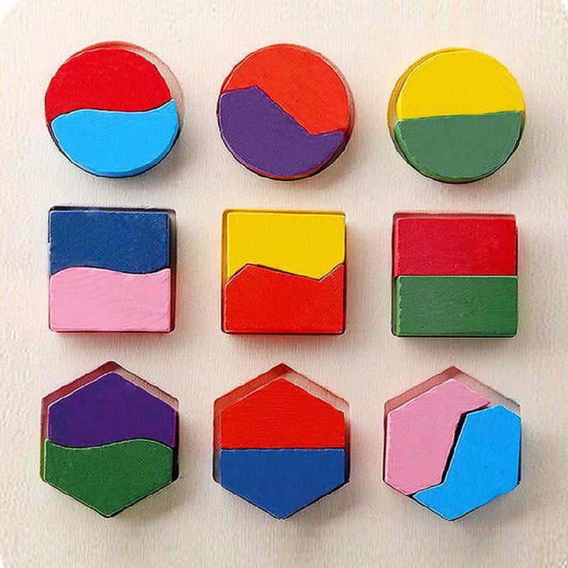 Wooden Geometry Block Puzzle Kids Baby Montessori Early Learning Educational Toy 