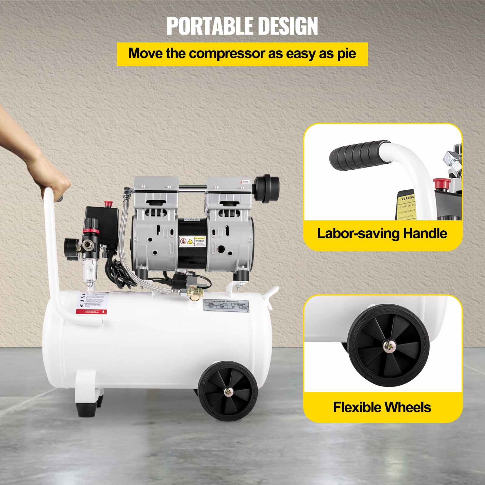 BENTISM Air Compressor 6.6 Gallon, Portable Air Compressor 1 HP, Oil Free Air Compressor Steel Tank 750W, Pancake Air Compressor 115 PSI, Ultra Quiet Compressor for Home Repair, Tire Inflation