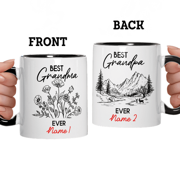 Lotusprinthandmade Personalized Best Grandma Grandpa Gifts Set Maroon Accent Mug (11oz) (Made In US), grandparent gift