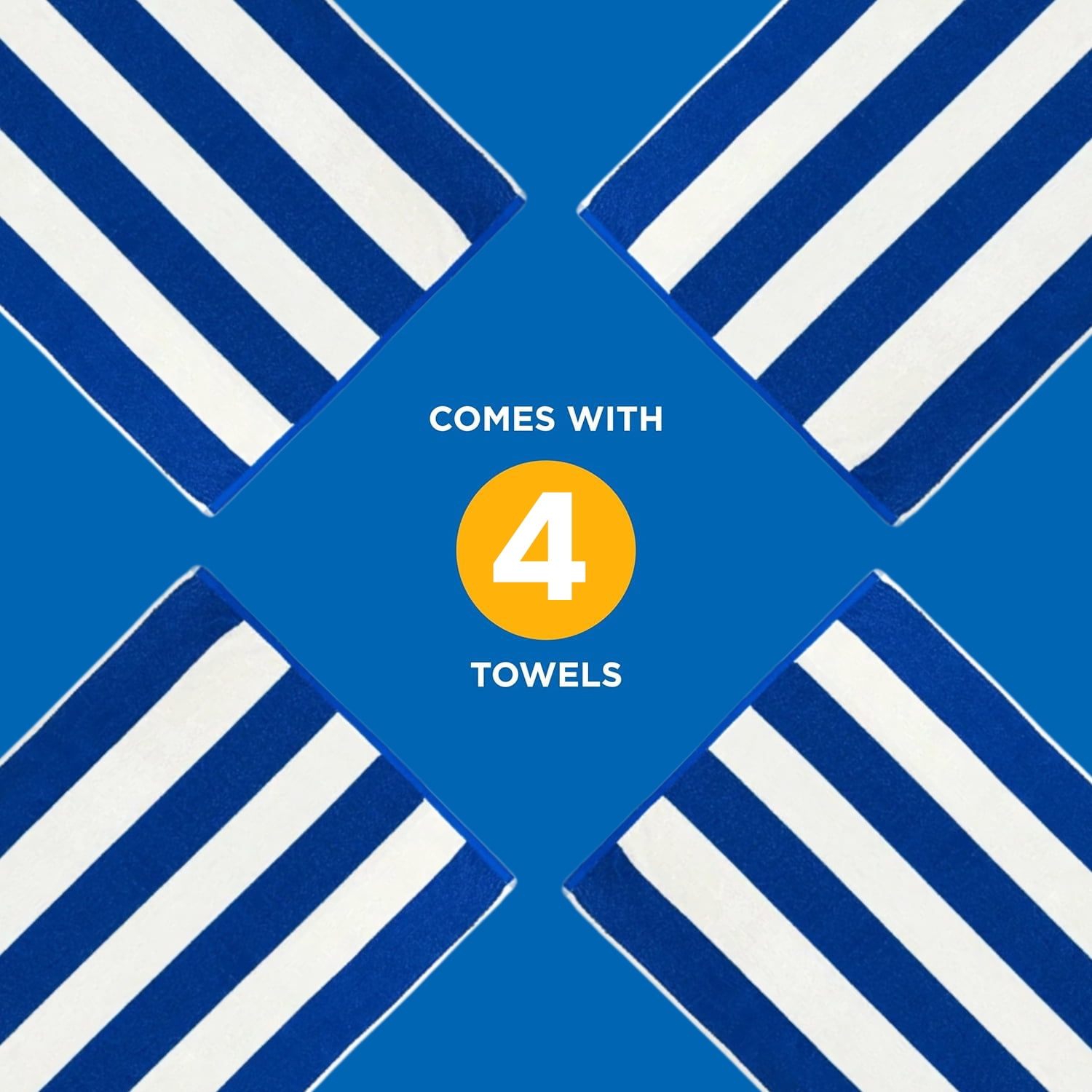 Kaufman - Large Beach Towel | 30" x 60" Terry Cabana Striped Beach Towels | Absorbent, Quick-Drying | Cotton Thick Beach Towels (Blue/White, 4-PK)