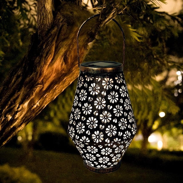 Art Flower Lámpara de proyección solar LED de hierro forjado Linterna colgante portátil Lamparas