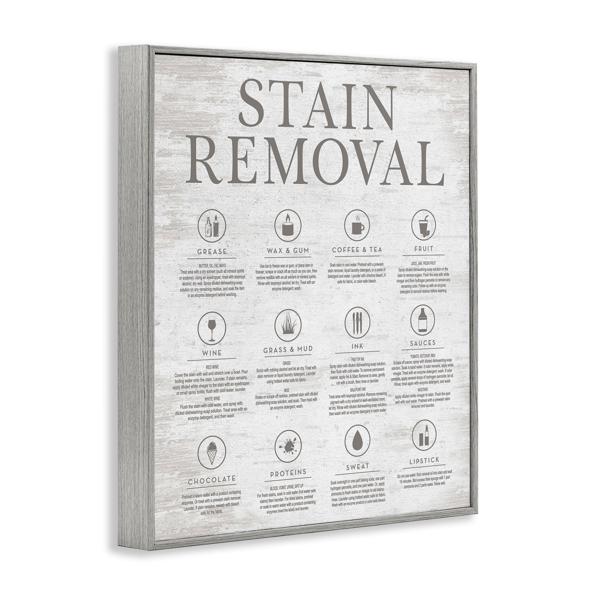 Stupell Industries Rustic Stain Removal Typography Painting Gray Framed Art Print Wall Art, 16 x 20