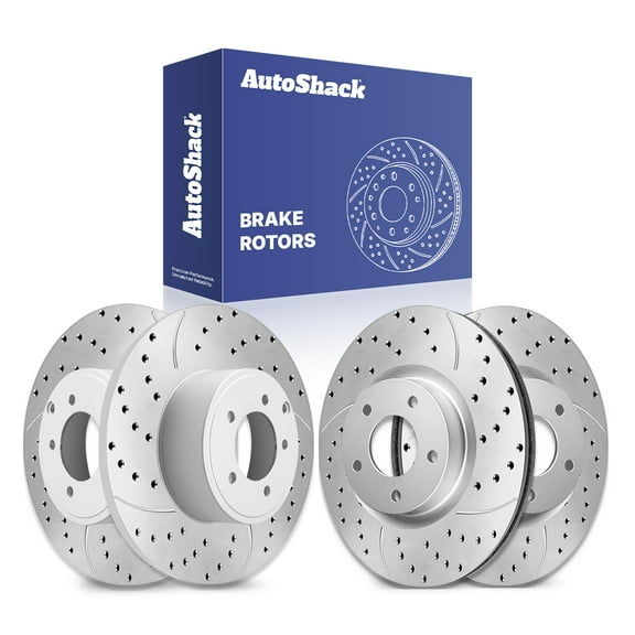 AutoShack Front Vented & Rear Solid Drilled & Slotted Silver Zinc Coated Brake Rotors 4-PC Set Replacement for 2007-2017 Jeep Patriot 2007-2017 Jeep Compass 2008-2013 Dodge Avenger SilverShield Pro