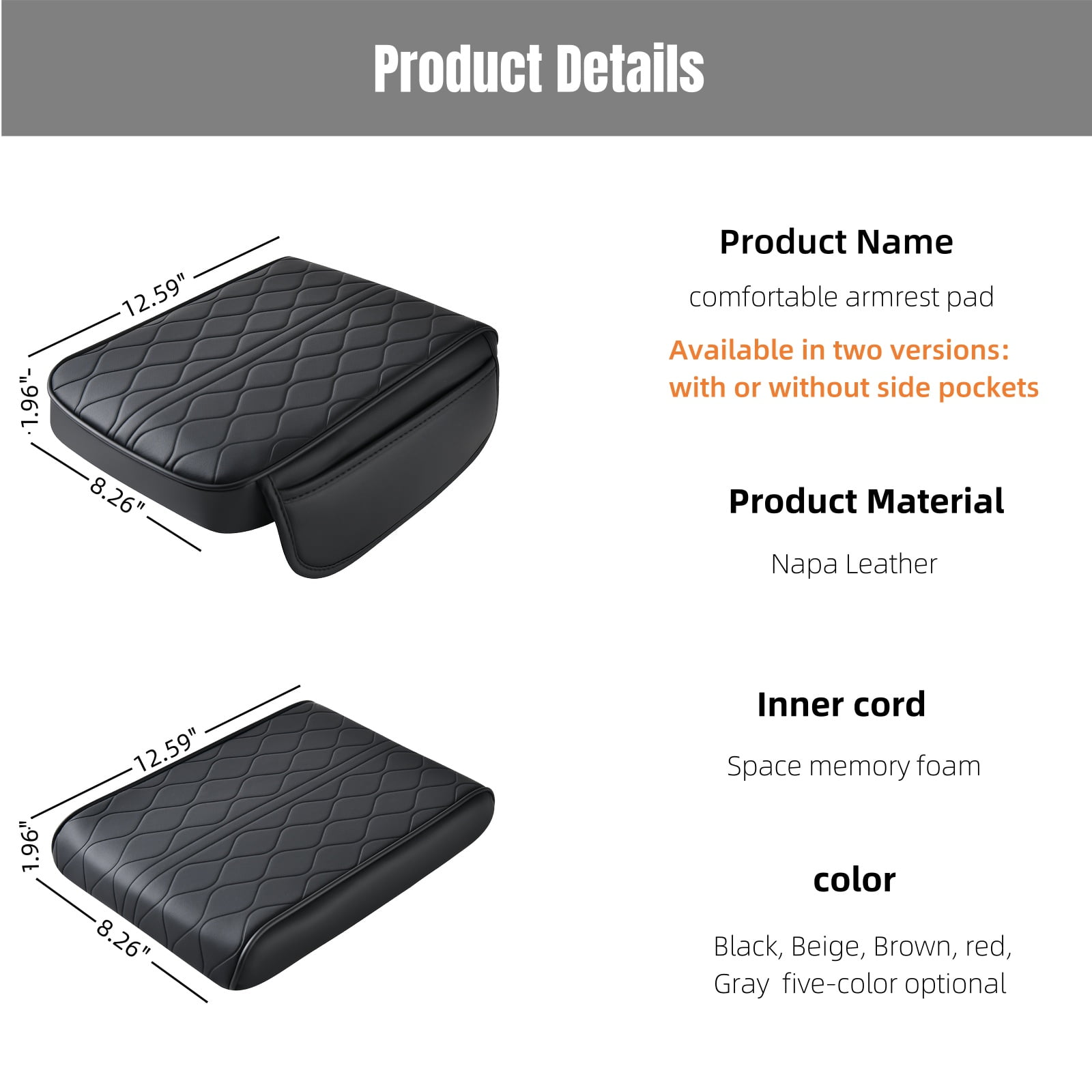 ST SoleMe.Tc Beige Leather Center Console Pad Car Armrest Cushion - Car Arm Rest Covering Vehicle Memory Foam Armrest Box Cover for Car Suv Truck, Water Ripple Style, (L)