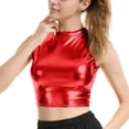 thumbnail image 4 of LNWUY Women's Nightclub Shiny Metallic Dance Tank Tops Sleeveless Crop Top Vest Clubwear Red M, 4 of 8