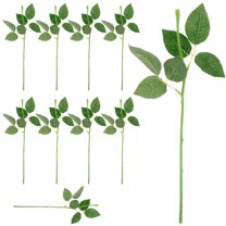LOLIPPYY 10Pcs Green Floral Picks with Leaves Flexible Fake Flower Stems for DIY Weddings and Crafts