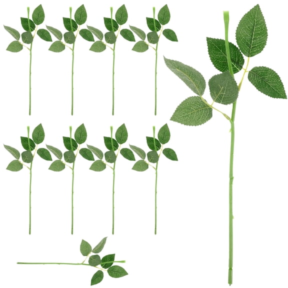 LOLIPPYY 10Pcs Green Floral Picks with Leaves Flexible Fake Flower Stems for DIY Weddings and Crafts