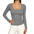 thumbnail image 4 of SuTry Womens Scoop Neck Top Long Sleeve Ribbed Knit Slim Fit Stretch Fabric Basic Tee Shirt Casual Everyday Wardrobe Staple, 4 of 7
