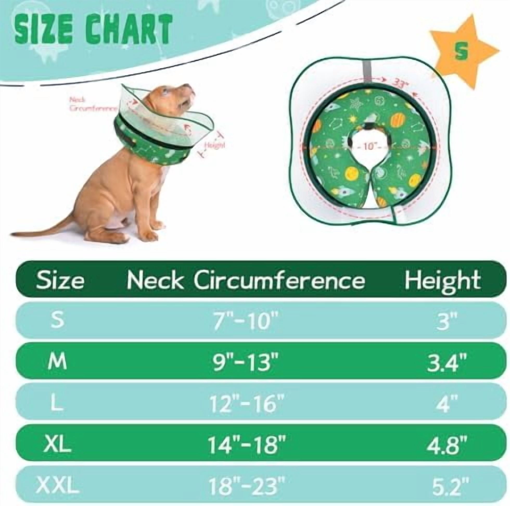 Elevated Inflatable Dog Cone Collar to Stop Licking, Dog Donut Collar After Surgery, Soft Pet Cone Alternative for Small Medium Large Dogs Green,S(Neck 7"-9.5")