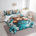 thumbnail image 3 of Feelyou Highland Cattle Kids Bedding Comforter Set 7 Pieces, Groovy Daisy Flower Full Bedding Set, Cyan Wooden Plank Fitted Sheet Flat Sheet, Lightweight Room Decor, 3 of 7