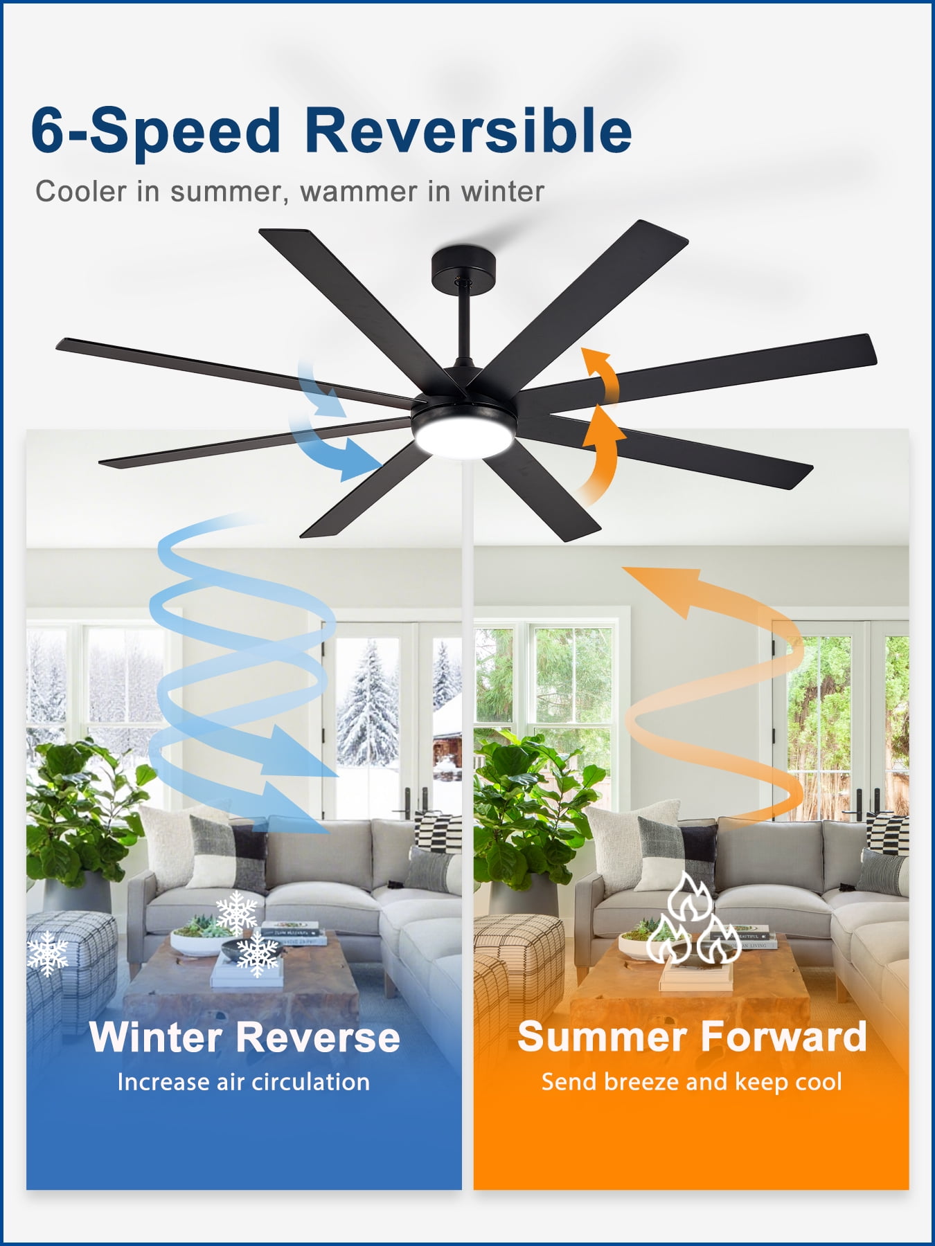 Depuley 72-Inch Indoor/Outdoor Ceiling Fan with Light - 8-Blade in Black Walnut, Remote & App Control, Dimmable 3CCT LED, Quiet DC Motor​