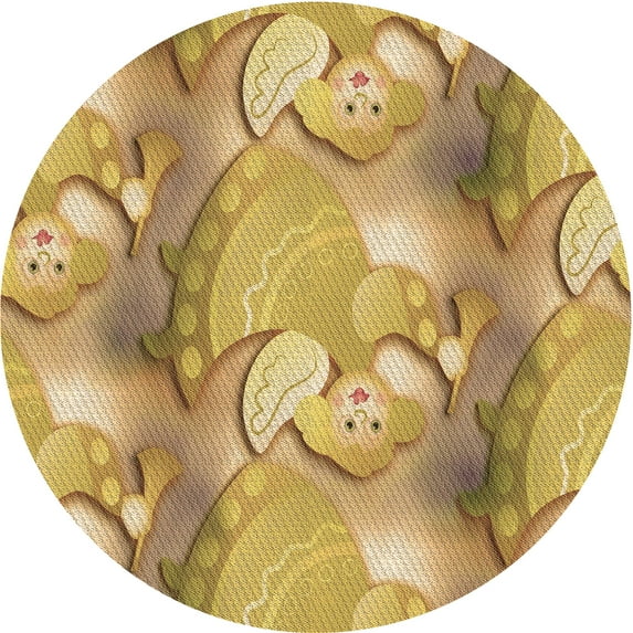 Ahgly Company Indoor Round Patterned Saffron Yellow Area Rugs, 8' Round