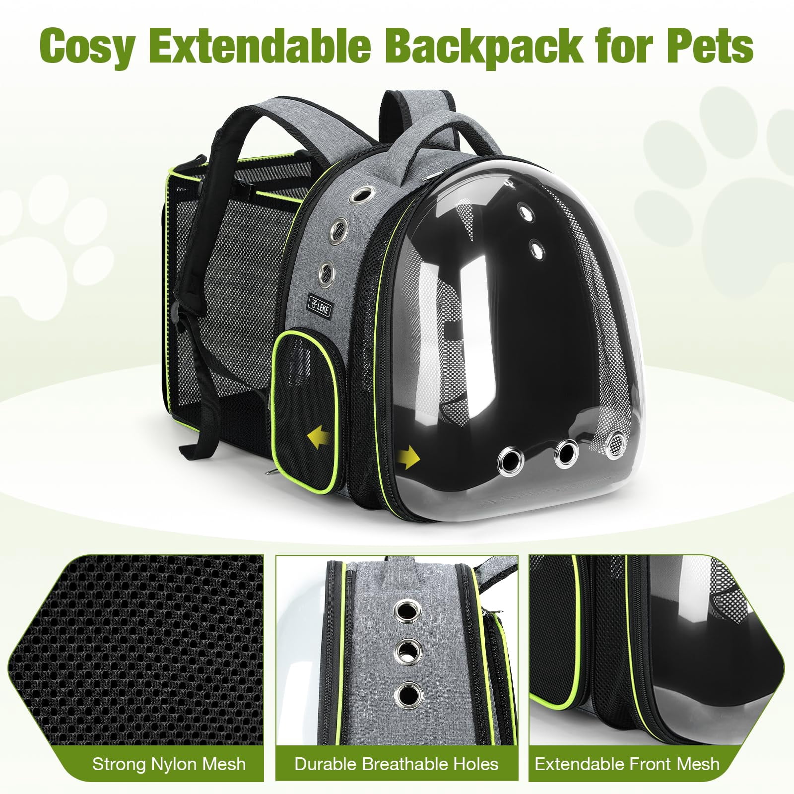 Expandable Cat Bubble Backpack Carrier, Breathable Large Space Pet Backpack for Cats & Small Dogs Up to 18lbs, Transparent Window Design Pet Travel Carrier,  Lightweight Portable Pet Bag, Gray