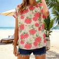 thumbnail image 2 of Mujeres Tops Casual Elegante Impresión de Gasa Reunido Escote Blusa Suave Verano Transpirable, 2 of 9