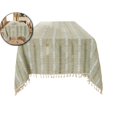 thumbnail image 1 of Rustic Table Cloth, Rectangle Textured Cotton Linen Fabric Tablecloth with Tassel, Christmas Farmhouse Table Cover Embroidery Stripe Tablecloths for Kitchen Dinning Party, 1 of 5
