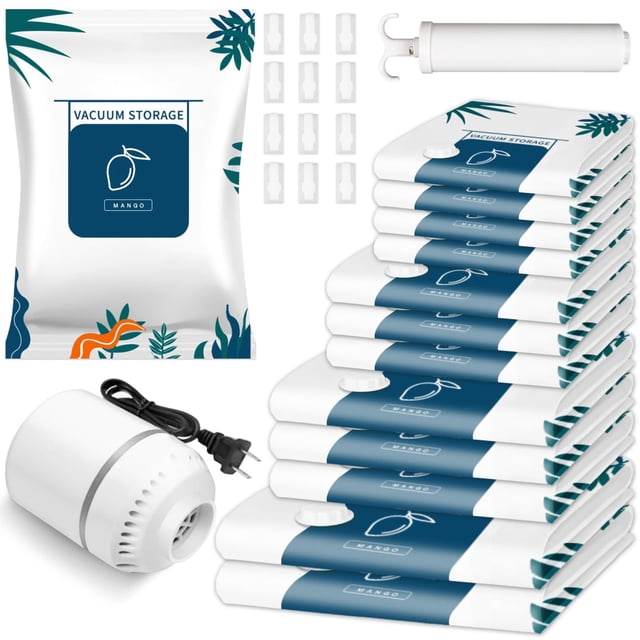 GALASALA Bolsas de Almacenamiento de Vacío 12 Pcs, Bolsas al Vacio Ropa para Viaje Reutilizables, Bolsas de Compresión con Bomba Vacio Eléctrica y mano, Ahorro Espacio