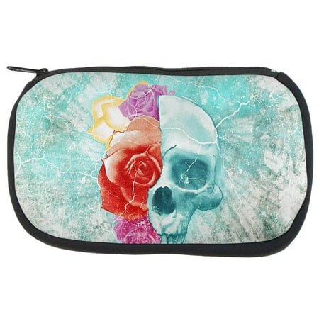 Halloween Distressed Skull and Flowers Makeup Bag