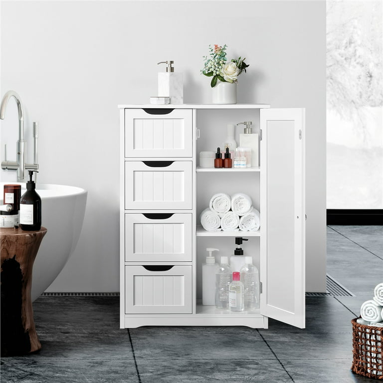 Easyfashion Freestanding Wooden Bathroom Floor Cabinet Storage Organizer ,White, Size: 22 x 12 x 32 inch (LxWxH)