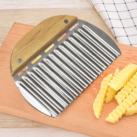 WHAMVOX 2Pcs Wave Shape Potato Slicer Stainless Steel Wood For Families Home Use