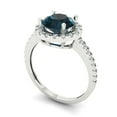 thumbnail image 2 of 1.8 ct Round Cut Natural London Blue Topaz with Simulated Diamond Halo Accents 18K White Gold Womens Engagement Ring, 2 of 5