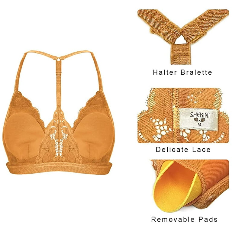 SHEKINI Women's Lace Bra Wireless Padded Triangle Bralettes for
