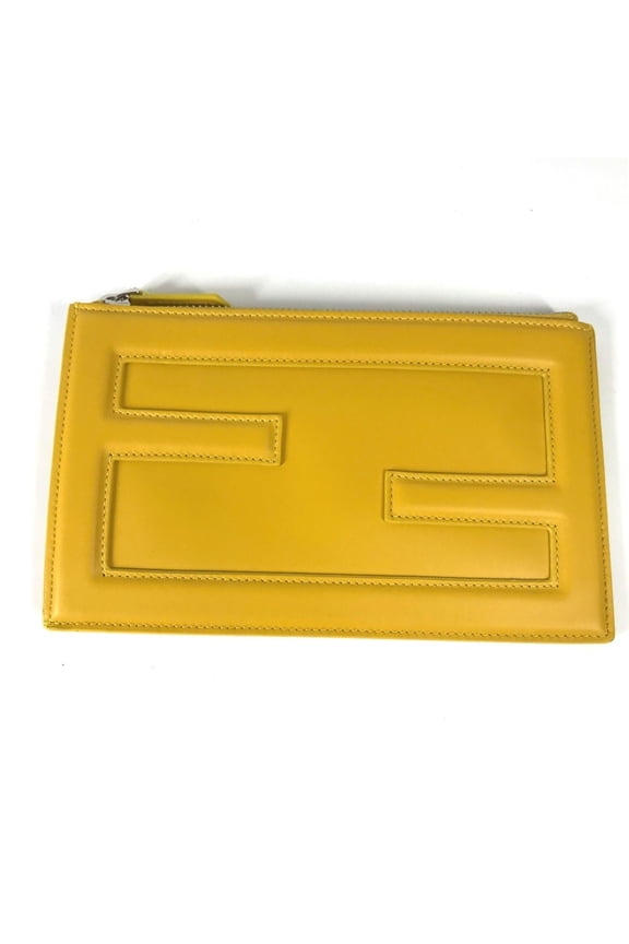 Pre-Owned FENDI 7N0114 Pouch Clutch Bag Leather Women's Yellow