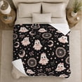 thumbnail image 4 of Cute Ghosts with Moons and Bows and Stars, Whimsical Halloween Style for Halloween Lovers, Pastel Spooky Pattern and Halloween Gift, Cozy Flannel Blanket for Playroom and Bedroom, Home Decor, 4 of 8