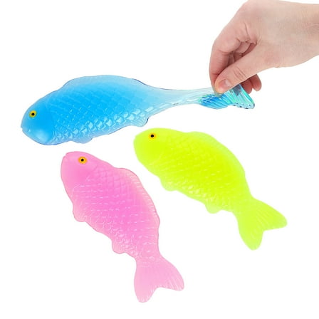 7" x 2 3/4" Bright Color Jumbo Sticky Fishy Salmon Toys - 12 Pieces