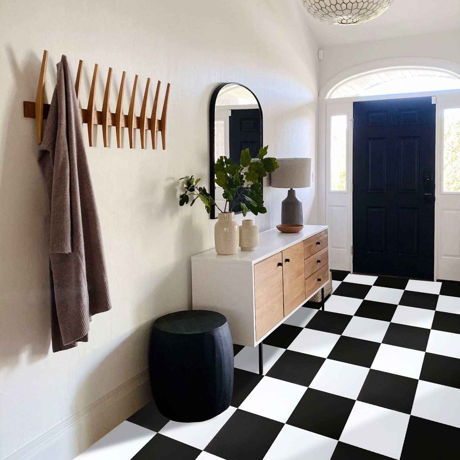 UMIGGEE Black and White Vinyl Flooring 12"x12" 20-pcs Peel and Stick Floor Tile/Coverings Easy to Install for Kitchen Living Room (20 sq. ft./Pack, 10 Black and 10 White)