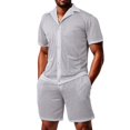 thumbnail image 3 of Men's Mesh See Through Shirts Hollow Out Mid Set 2 Piece Shirt Shorts Outfit for Casual Light Gray XL, 3 of 8