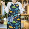 thumbnail image 5 of DarkBlue Colorful Dinosaurs Leaves Pattern Apron-Garden Aprons for Women with Pockets-Cotton Linen Waterproof Kitchen Cooking Gardening Aprons Adjustable for Kitchen,Cooking,BBQ and Salon 33x27 Inch, 5 of 6