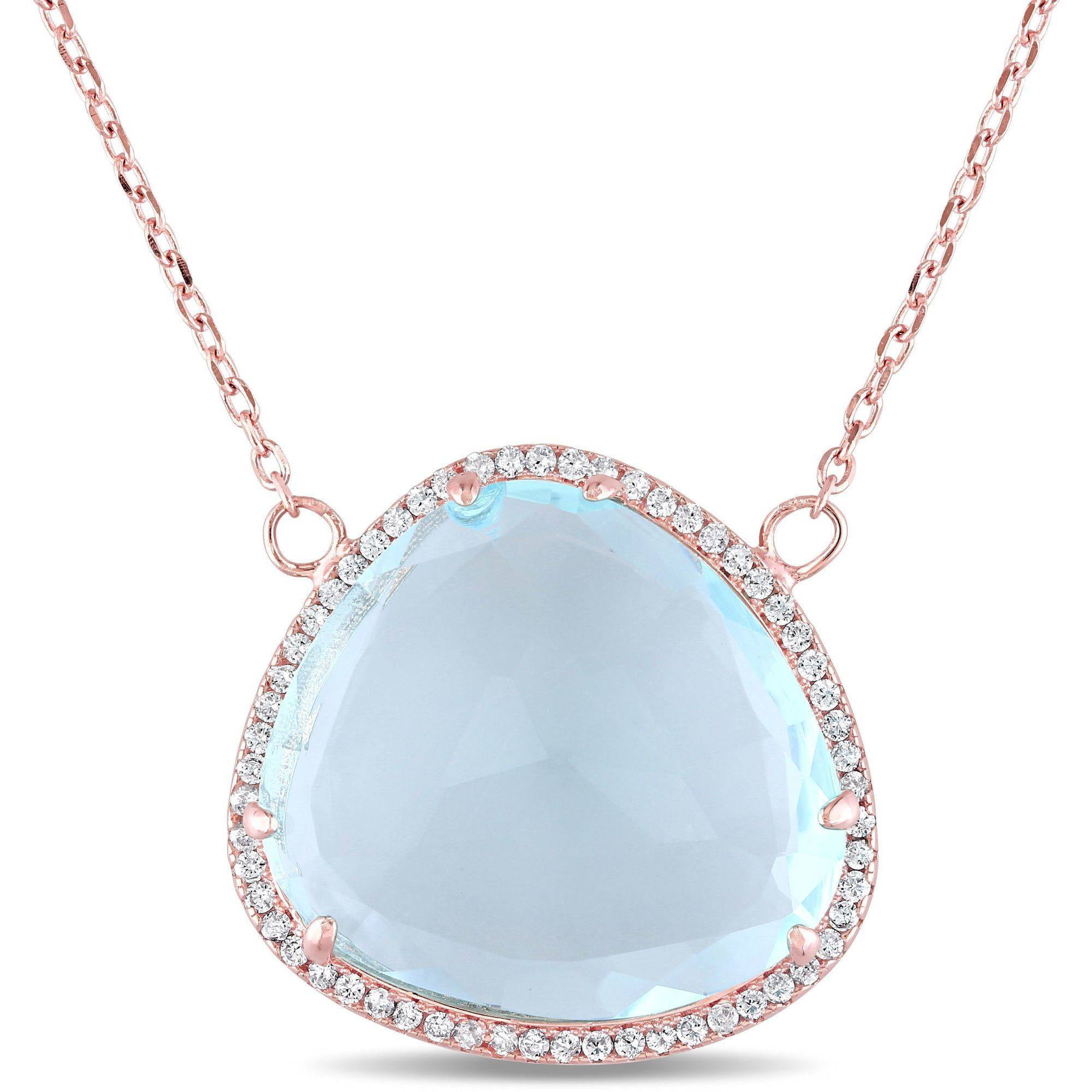 Tangelo 6-7 8 Carat T.G.W. Synthetic Blue Topaz and White Topaz Rose Rhodium over Sterling Silver Halo Necklace,... by Tangelo