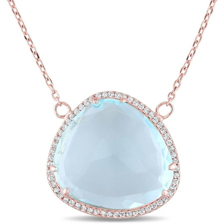 Tangelo 6-7/8 Carat T.G.W. Synthetic Blue Topaz and White Topaz Rose Rhodium over Sterling Silver Halo Necklace, 18