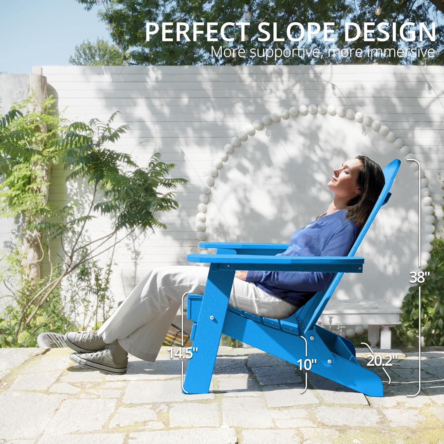 Dycanpo Folding Adirondack Chairs Set of 2,Fire Pit Patio Garden Chair with Cup Holder,Bright Blue
