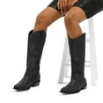 thumbnail image 2 of Pennysue Cowboy Boots For Women Black Knee High Western Cowgirl Boots Snip Toe Side Zipper Chunky Heel Size 8, 2 of 6