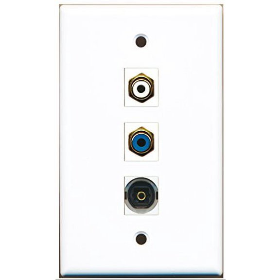 RiteAV - 1 Port RCA White and 1 Port RCA Blue and 1 Port Toslink Wall Plate