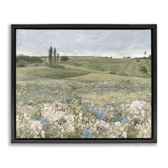 Stupell Industries Charming Pastoral Meadow View Landscape & Nature Painting Black Floater Framed Canvas Art Print Wall Art, 21 x 17