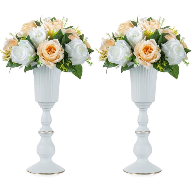 Centro de mesa blanco decorativo 2 piezas Florero de metal, Florero de centro de mesa de boda para decoración de fiesta de cumpleaños, Arreglos de flores artificiales 31.9cm Alto Vhermosa Centros de Mesa