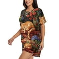 thumbnail image 2 of Fuzoiu Sleeping Cat Flowers Print Women's Short-Sleeved Pajama Set,Lounge Sleepwear Set,Womens Pajama Sets 2 Piece,Button-Up Top and Shorts with Pockets-Small, 2 of 7